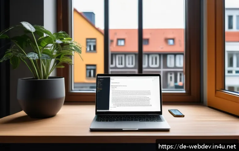 웹개발자 취득 순서 - A modern German web developer&rsquo;s workspace featuring a sleek laptop displaying React code on the scre...