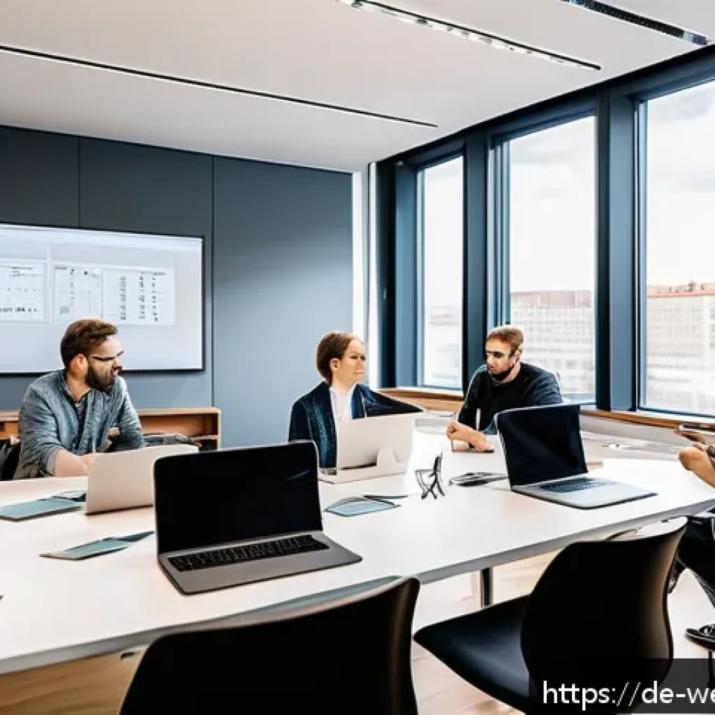 웹개발자 직무 역량 평가 - A modern agile software development team collaborating in a bright, contemporary office in Berlin, G...