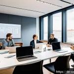 Home 19 웹개발자 직무 역량 평가 - A modern agile software development team collaborating in a bright, contemporary office in Berlin, G...