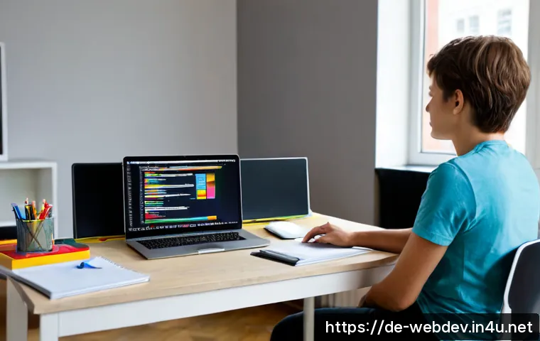 웹개발자 실기 준비 - Photorealistic German web development practical exam preparation scene, focused young adult develope...